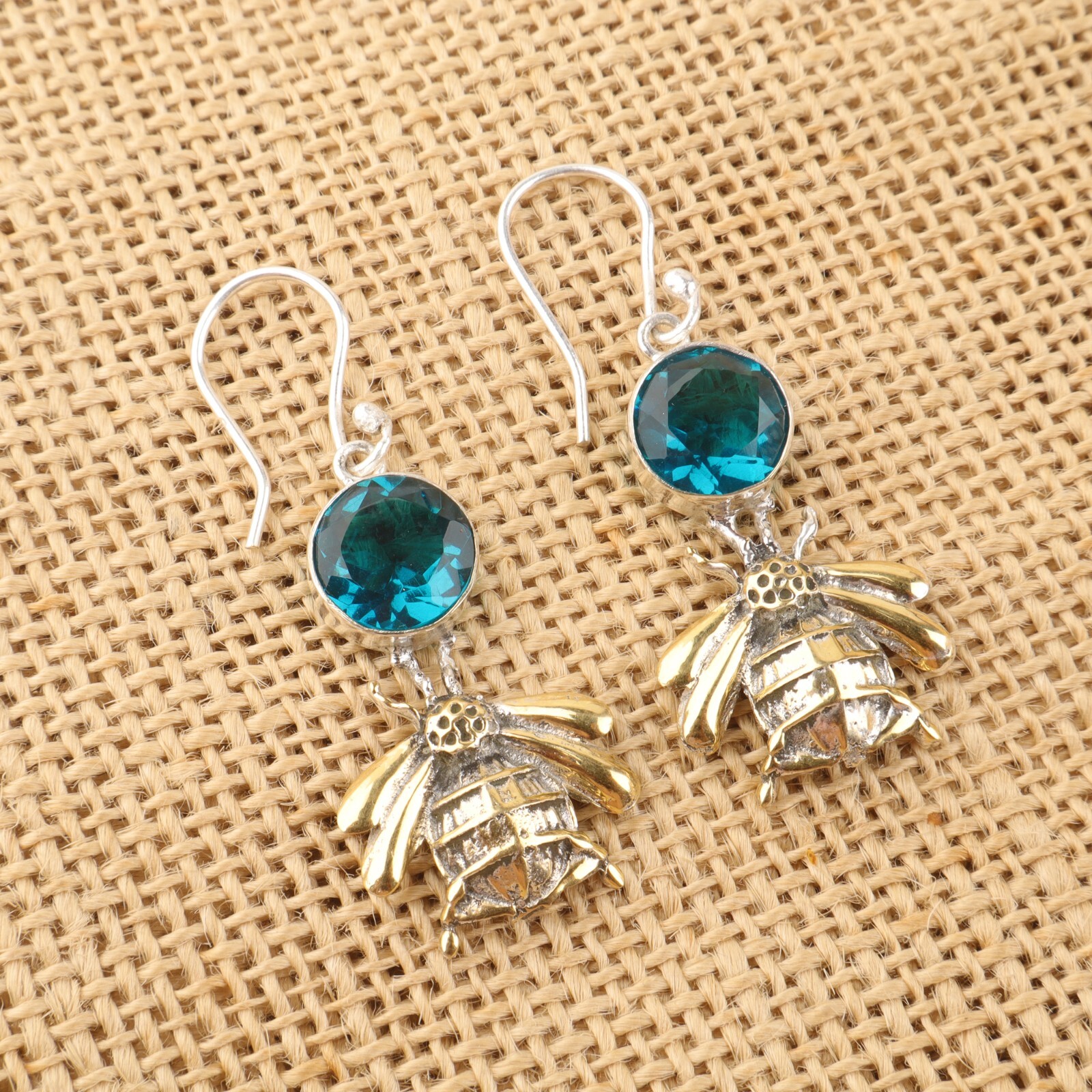 Natural Apatite 925 Silver Wedding Mother Drop Engagement Bezel Earrings Jewelry
