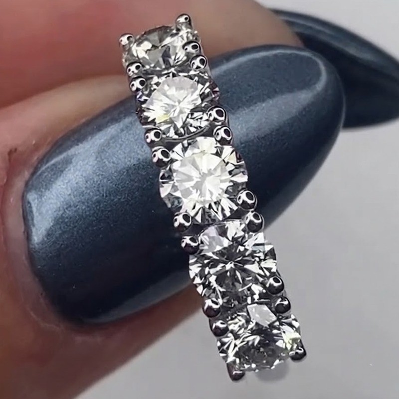 2.0 CTW Round Cut Moissanite Five Stone Anniversary Ring 14K White Gold Plated