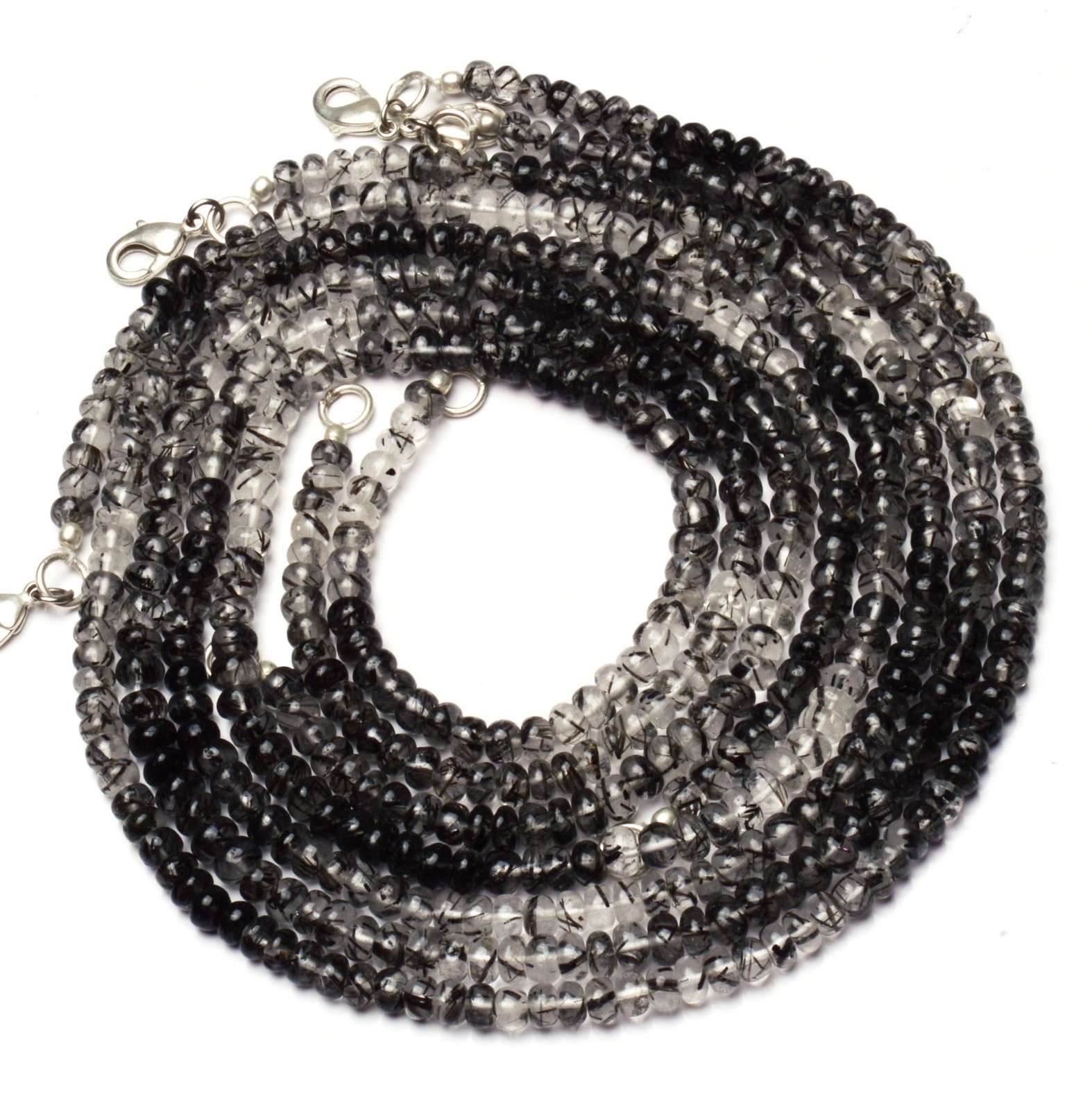 Natural Black Rutile Quartz Gem Smooth 5MM Approx. Rondelle Beads Necklace 17″
