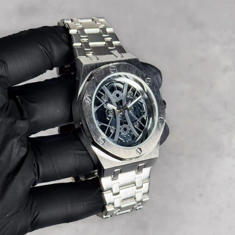 MEN’S METAL BAND LUXURY WATCH SKELECTON DIAL OCTAGON BEZEL GOLD/SILVER/BLACK