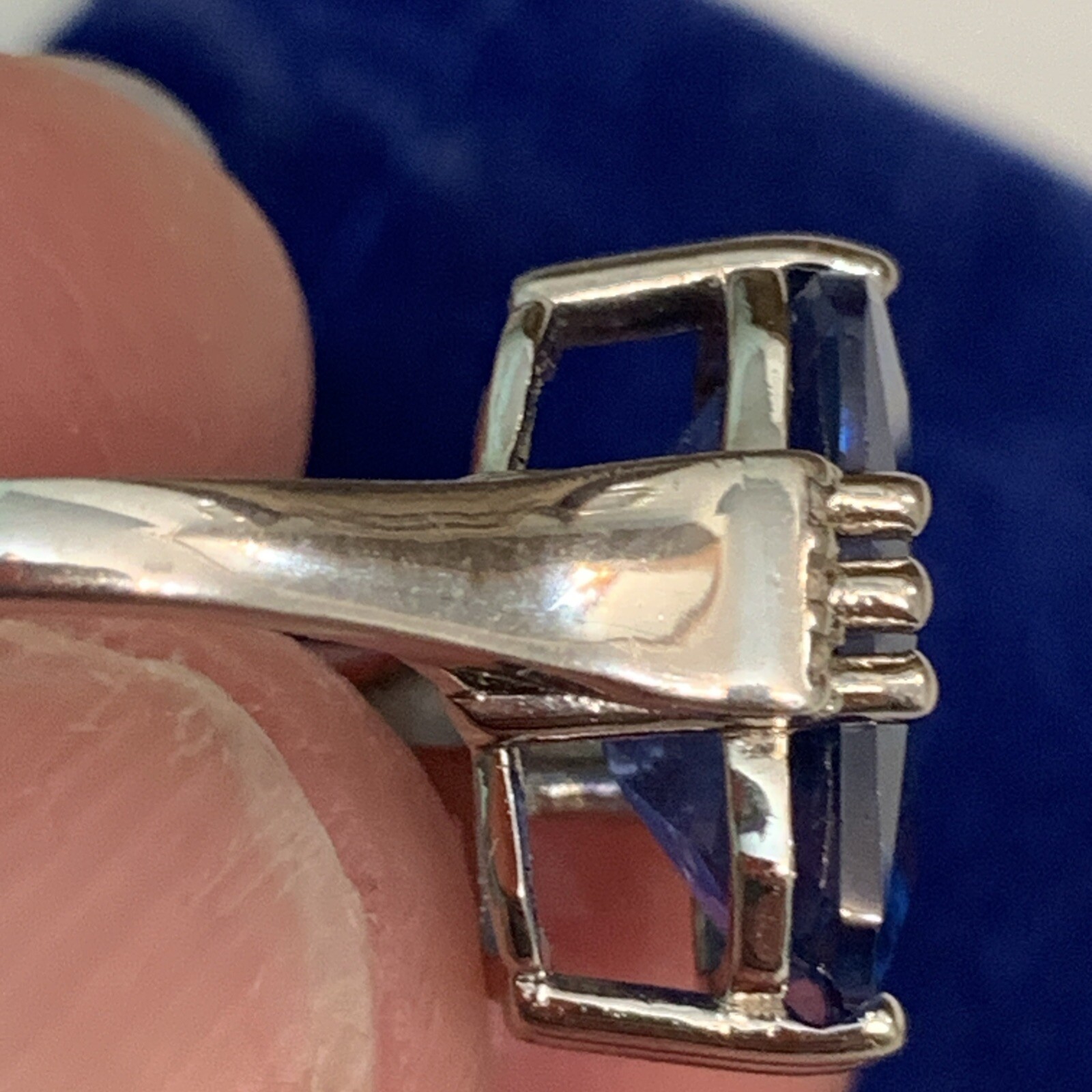925 Sterling DK Created Blue Spinel And Accent Stones Ring Size 7