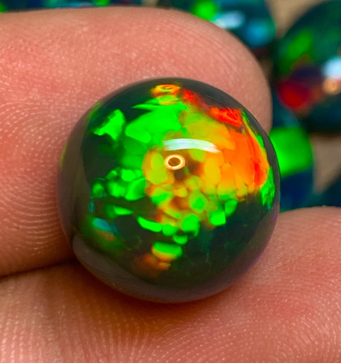 Ethiopian Opal Gemstone 9.65 Carat Round Cabochon Honeycomb Black Welo Opal Gem