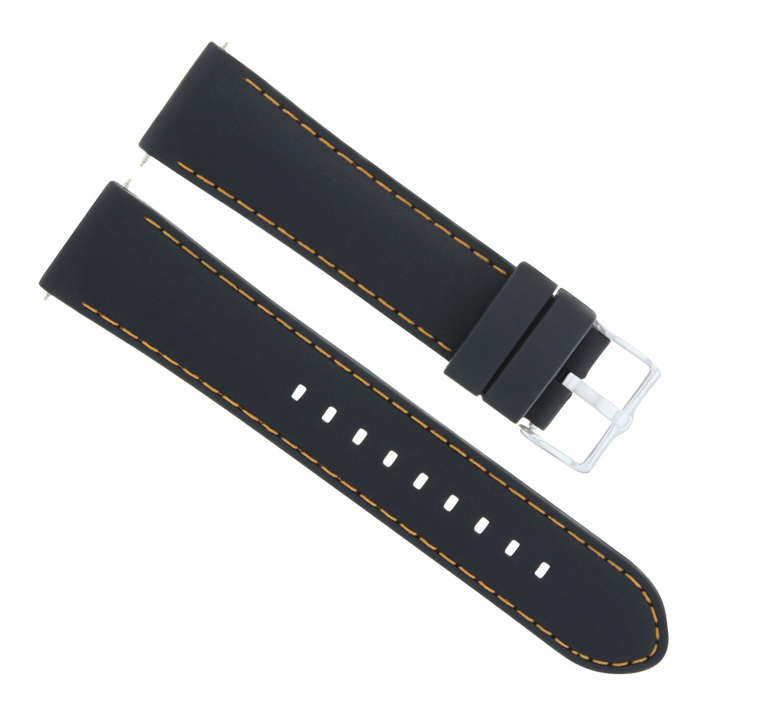 22mm Black Silicone Replacement Watch Strap Orange Stitching For IWC Pilot