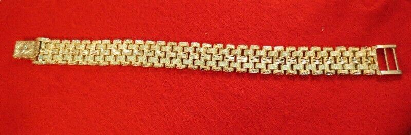 MENS 7″ 14KT PLATED DESIGNER NUGGET 3/4 INCH WIDE BRACELET BLING BLING -150