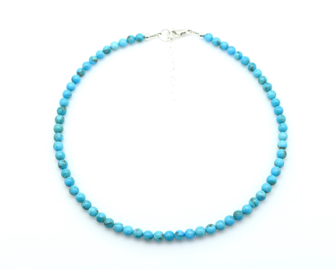 Soft Sky Blue Kingman Arizona Turquoise Necklace, 6mm Round Gemstone Choker