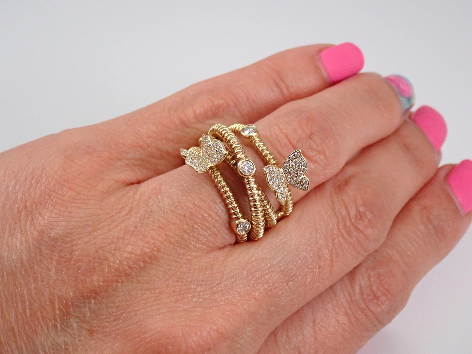 2Ct Round Moissanite Multi Row Crossover Engagement Ring 14k Yellow Gold Plated