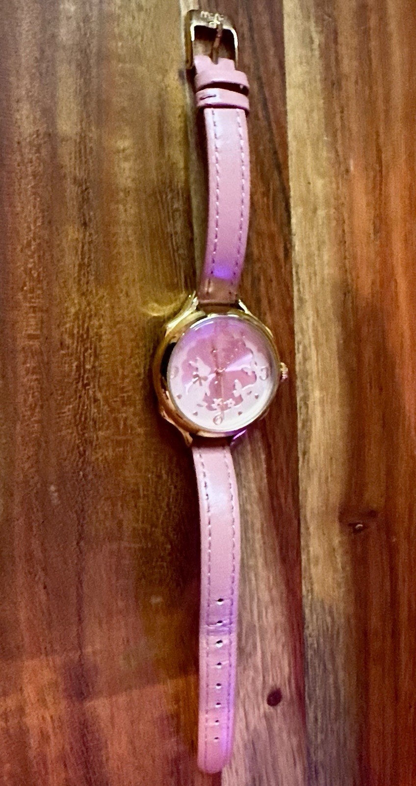 J.W. Butterfly Pink Dial Quartz Analog Gold-Tone Case Pink Leather Strap Watch