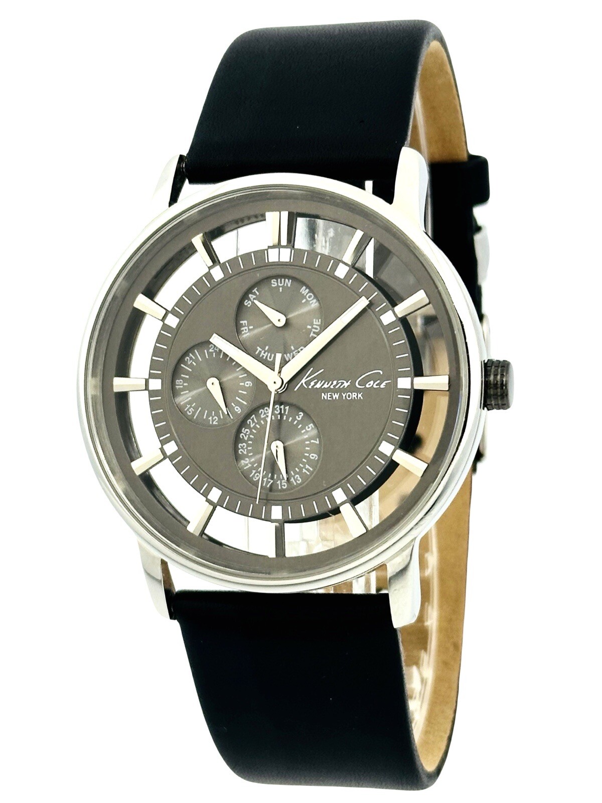 Kenneth Cole NY. KC1853 See-through transparent Mt.Grey Dial Leather Strap Watch