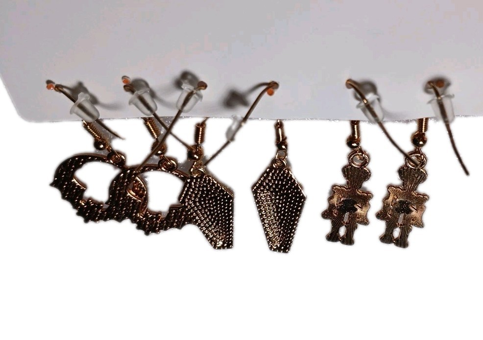 Halloween Fun! Set Of 3 Dangling Enameled Goldtone Earrings, All Ages,