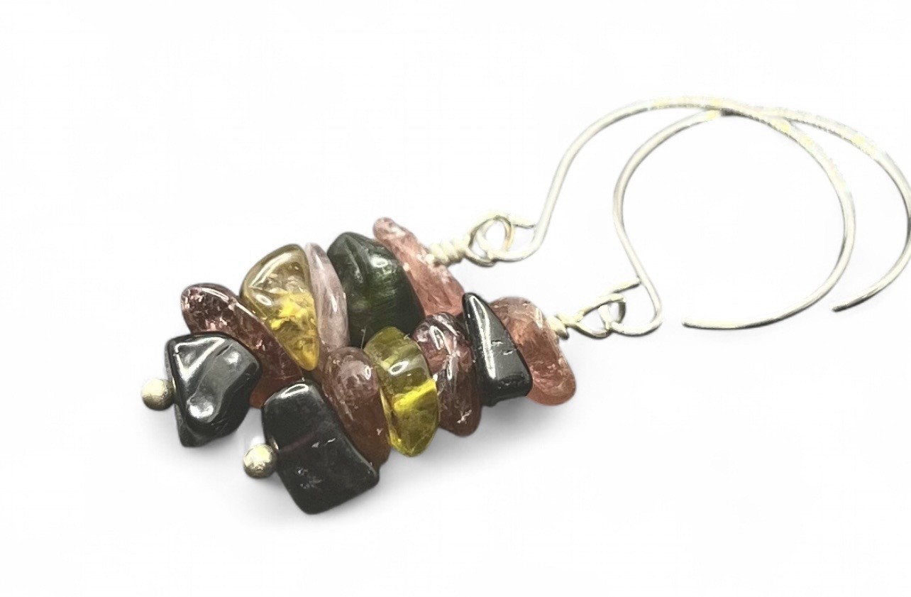 Tourmaline (Multi-Color) Black, Green, & Pink Genuine Stone Handmade Earrings