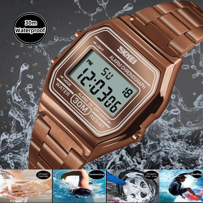 SKMEI SK1123 Unisex LED Digital Watch Stainless Steel Waterproof Chronograph