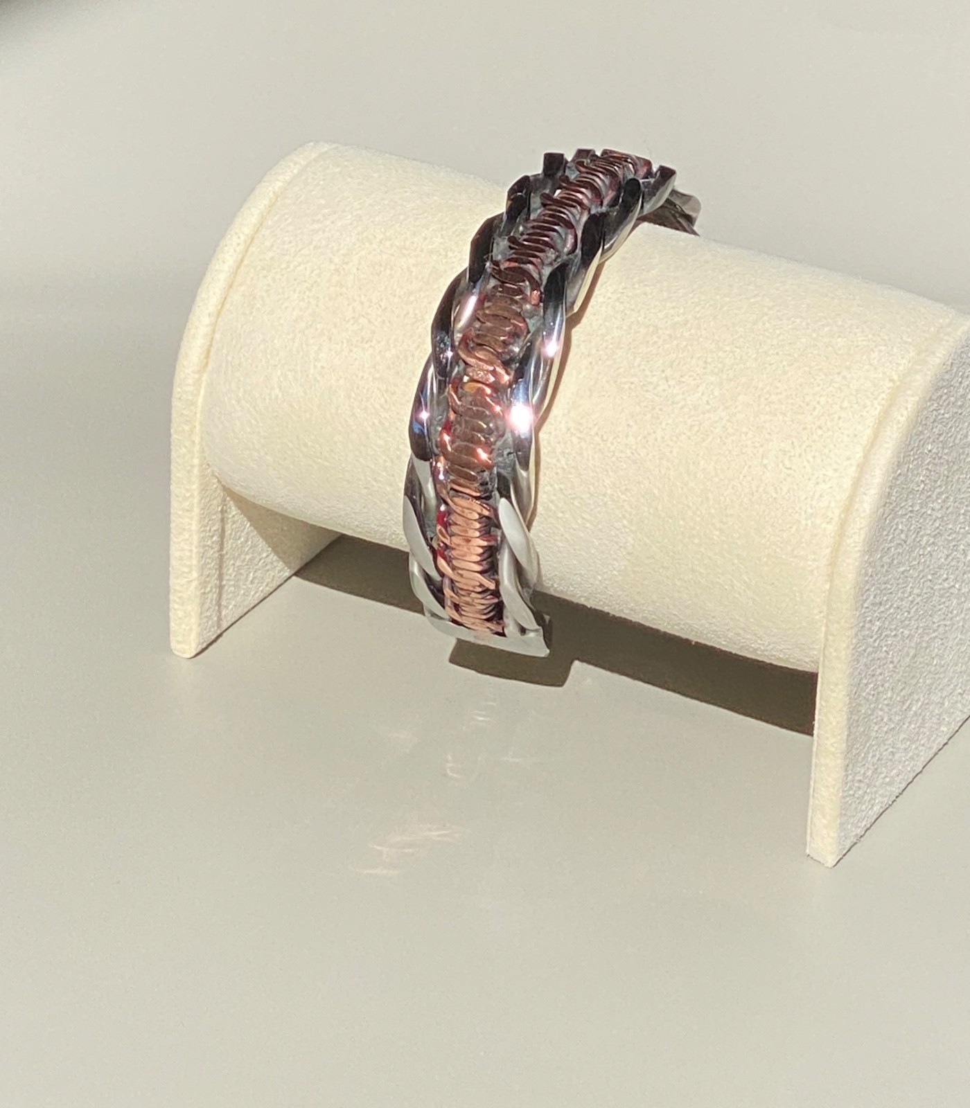 Mens Artisan Handcrafted Pure Stainless Steel & Pure Copper Cuff Made in the USA