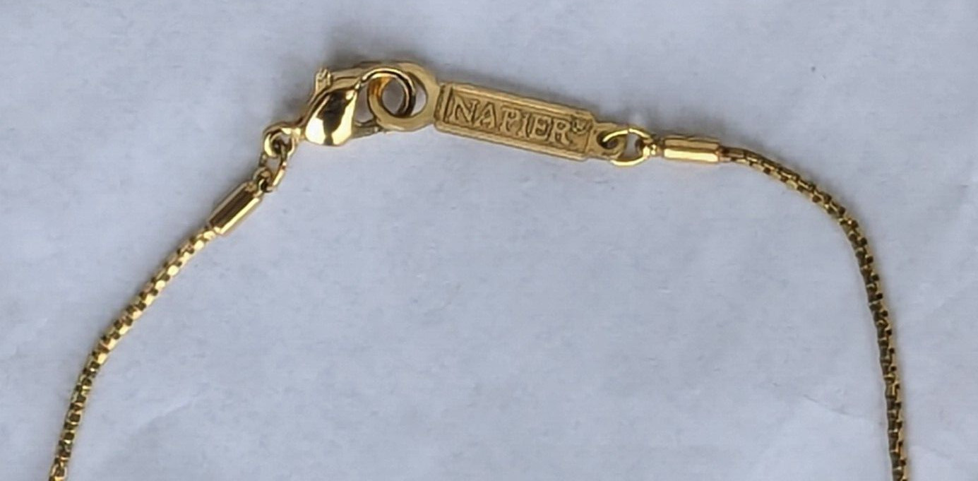 Napier gold tone chain with rhinestone pendant vintage necklace 15 1/2 in chain