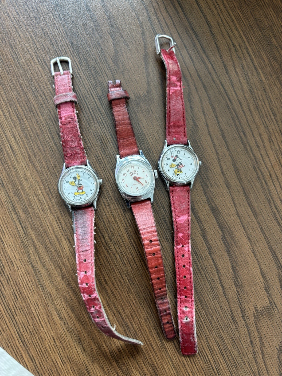 DISNEY Vintage Mickey Mouse Watch Lot (3) Ingersoll Mechanical Lorus Quartz Red