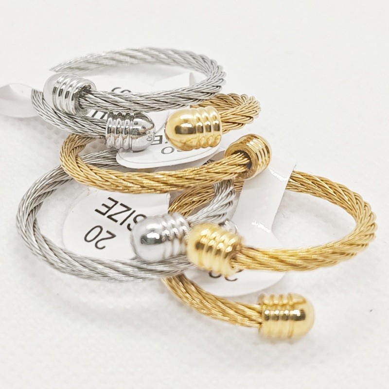 36 Pcs 4mm Dual Tone Wire Cable Screw Nut Stainless Steel Rings Unisex Stackable