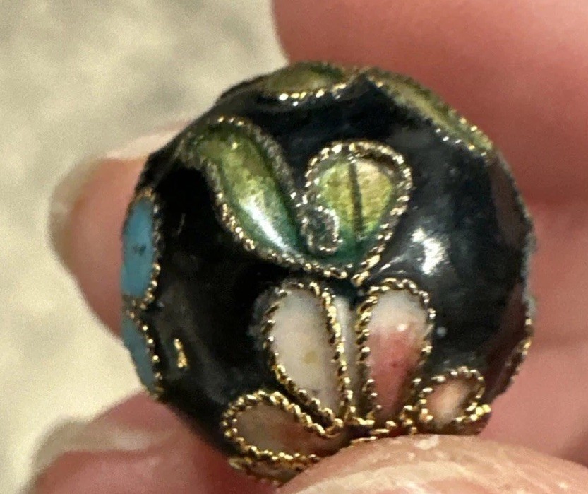 VTG Enamel Cloisonne Bead Lot Of 4 20mm & 10mm Approx. Floral Colorful Beads SEE