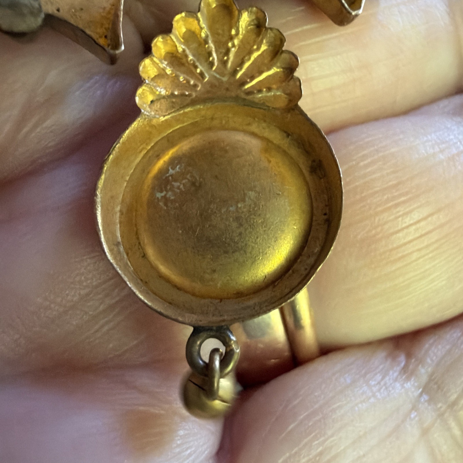 Antique Victorian Etruscan Hollow Gold Filled Dangle Brooch Pin Rose Gold Leaves