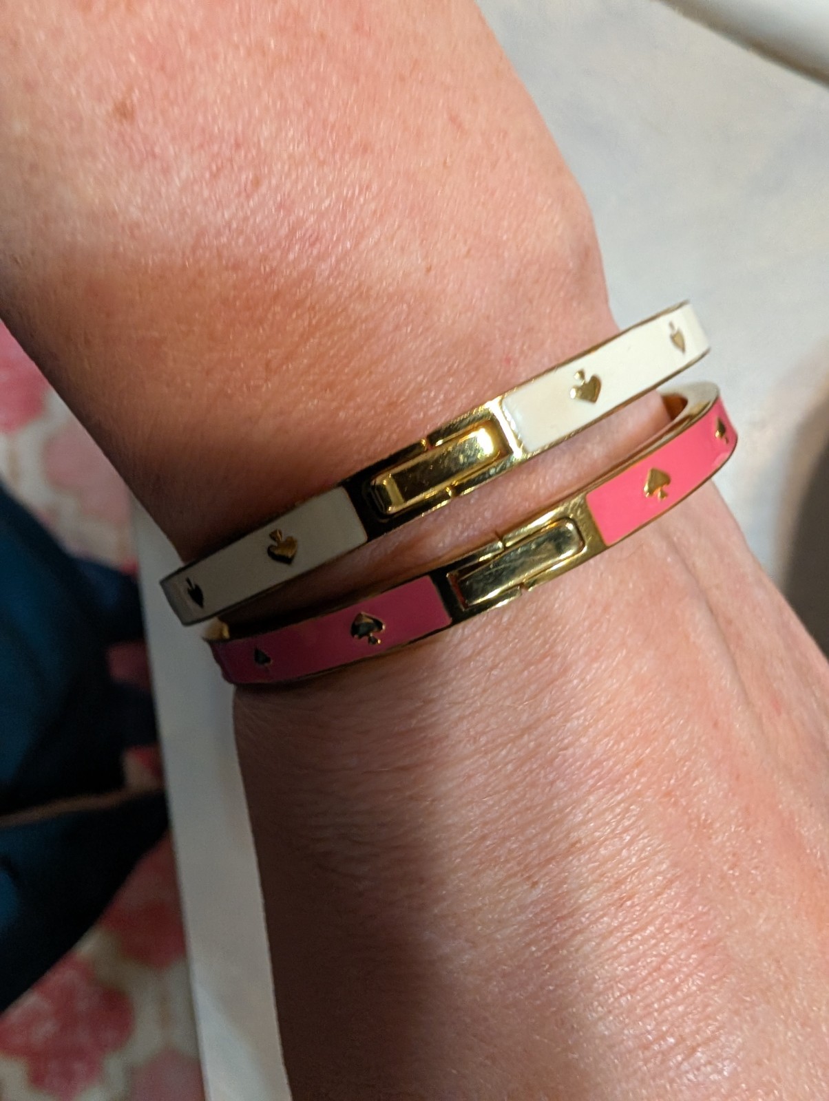 kate spade new york Stackable Enamel Spade Bangle Bracelets One Pink One White
