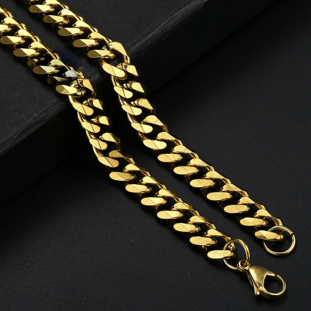14K Gold Plated Stainless Steel Cuban Curb Chain Necklace Bracelet 3/5/7/9/11mm