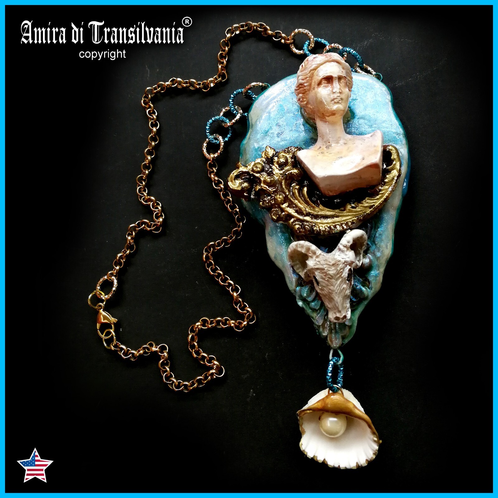 Luxury Jewelry Belle Epoque Art Deco Nouveau Necklace Pendant Woman Shell Animal