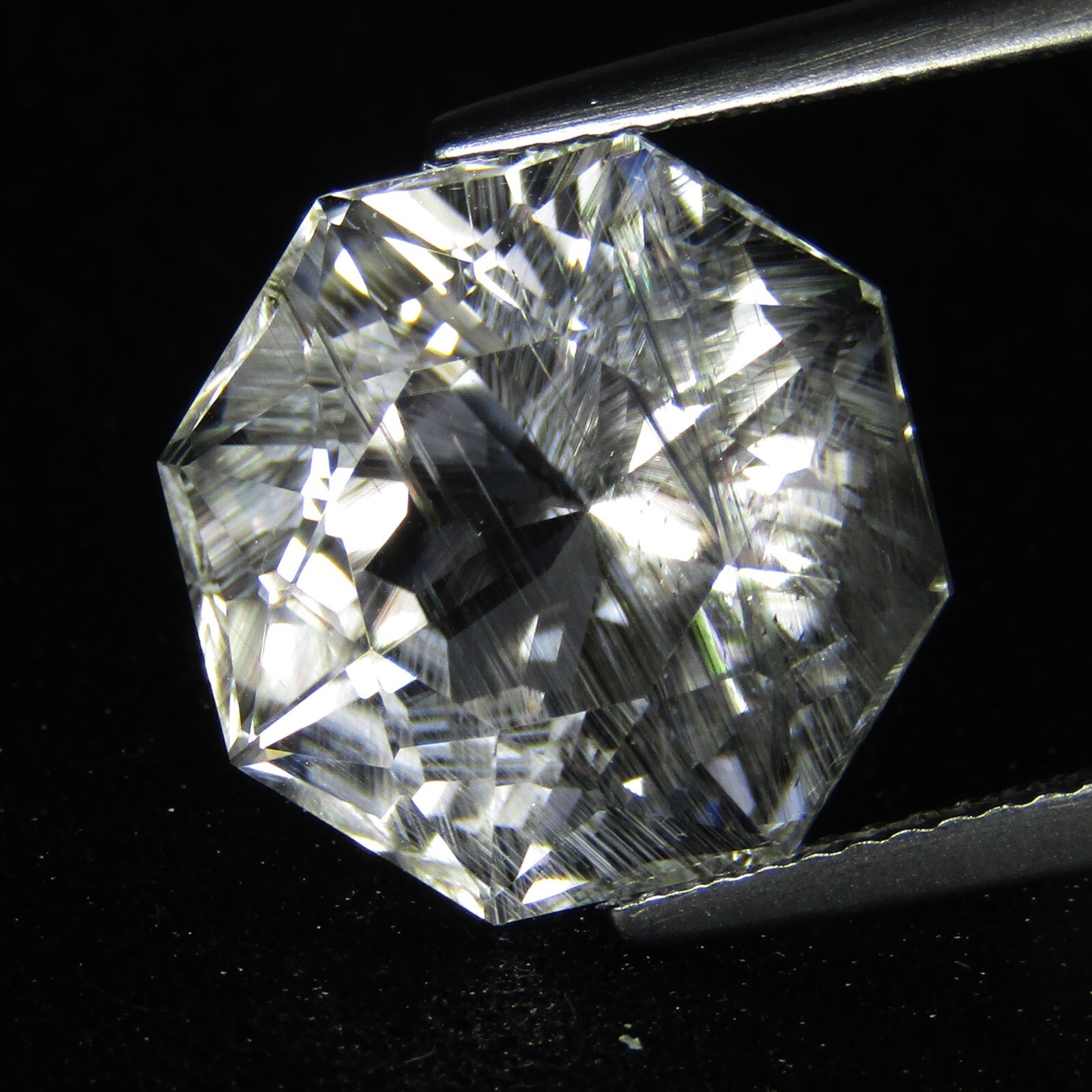 13.30Cts Rarest Natural Rutilated White Topaz 13mm Octagon Cut Gemstone