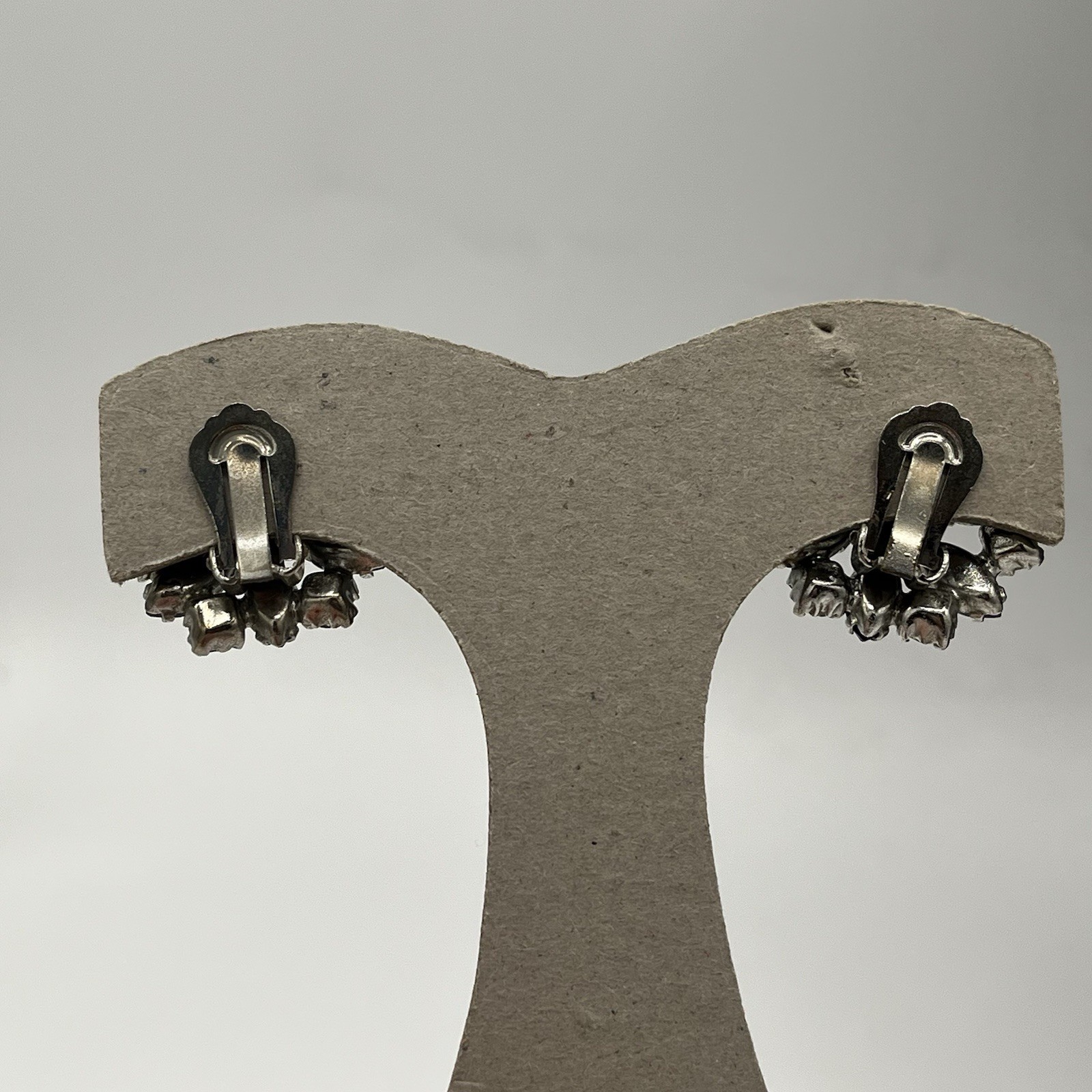 VTG Clear Colorless Black Rhinestones Necklace Clip-on Earrings Set Silver Tone
