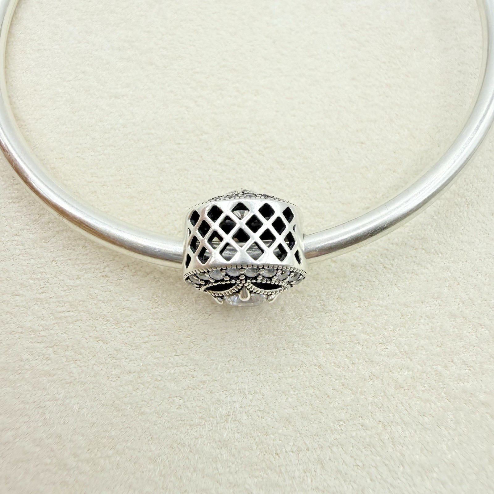 Pandora Sterling Silver Vintage Allure Round Charm Bead Pave CZ Stone