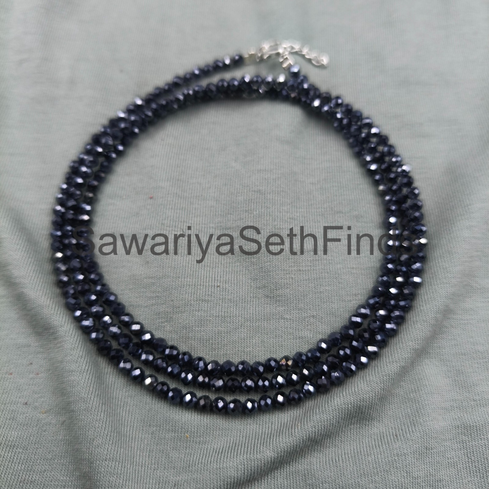 Black Spinel 3mm Faceted Necklace, Minimalist Sterling Silver Clasp, Handmade