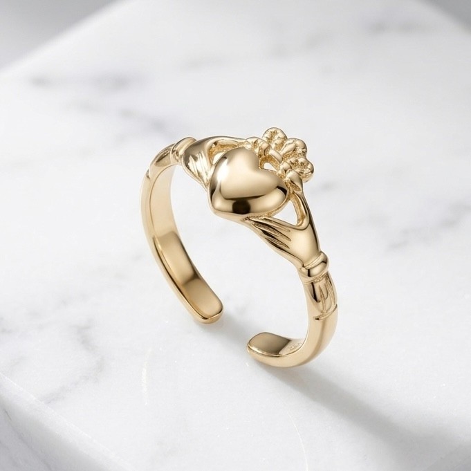 Adjustable Irish Celtic Claddagh Toe Ring REAL Solid 14K Yellow Gold