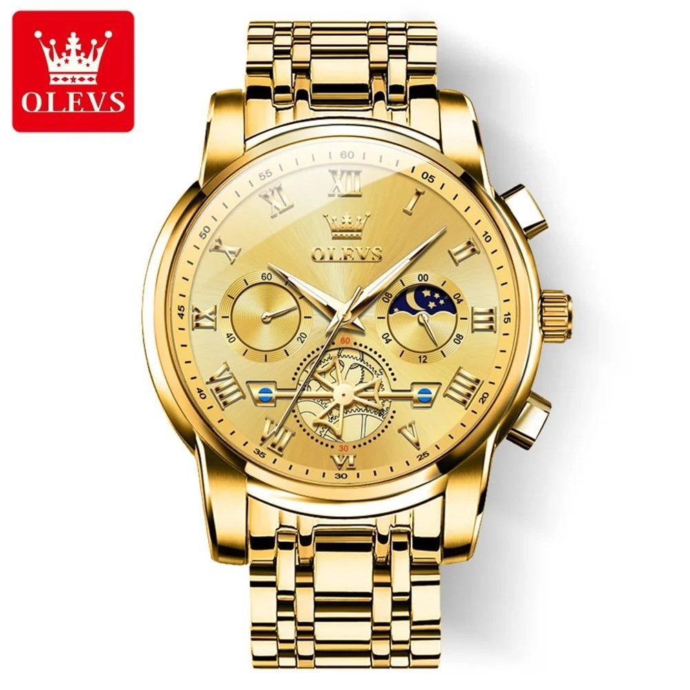 OLEVS 2859 Luxury Stainless Steel Waterproof Quartz Watch for Men Chronograph Lu