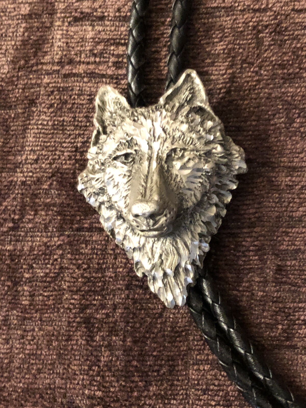 Wolf Head Braided Leather 18” to 20” Necklace Native American
