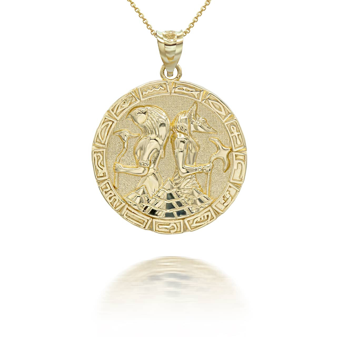 Gold Ancient Egyptian Anubis and Osiris Pendant Necklace