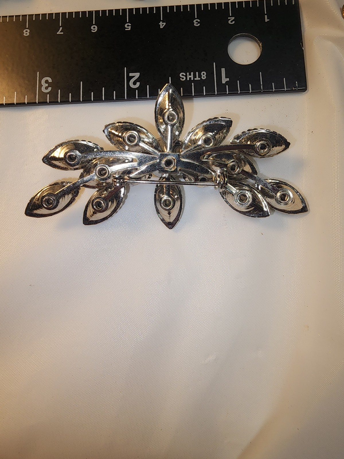 Vintage Smoky Gray Clear Rhinestone Brooch Silver Tone Mid Century Pin