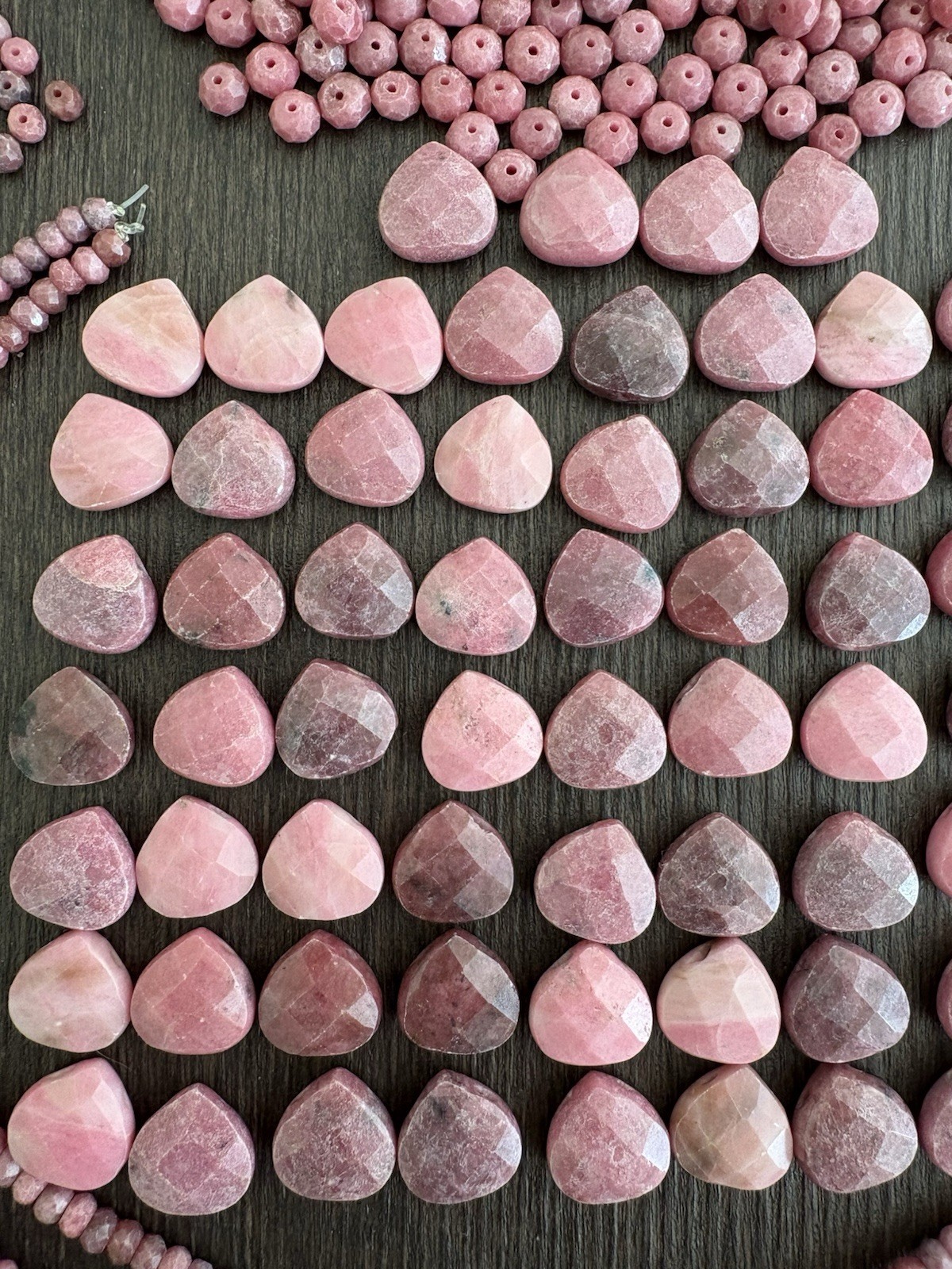 LOT Of Mixed Rhodonite Faceted Heartshape Roundelle Pink Stones Beads Read Info
