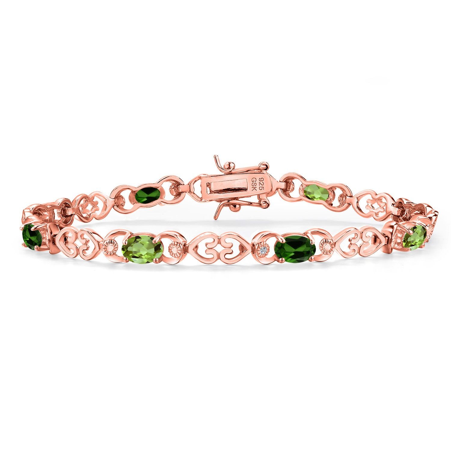 18K Rose Gold Plated Silver Peridot and Green Chrome Diopside and Lab Grown