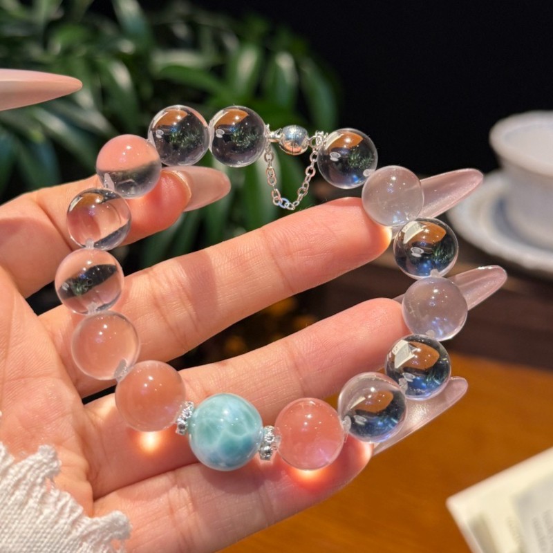 12mm Natural White Crystal Bubble Ball Larimar Quartz Bracelet