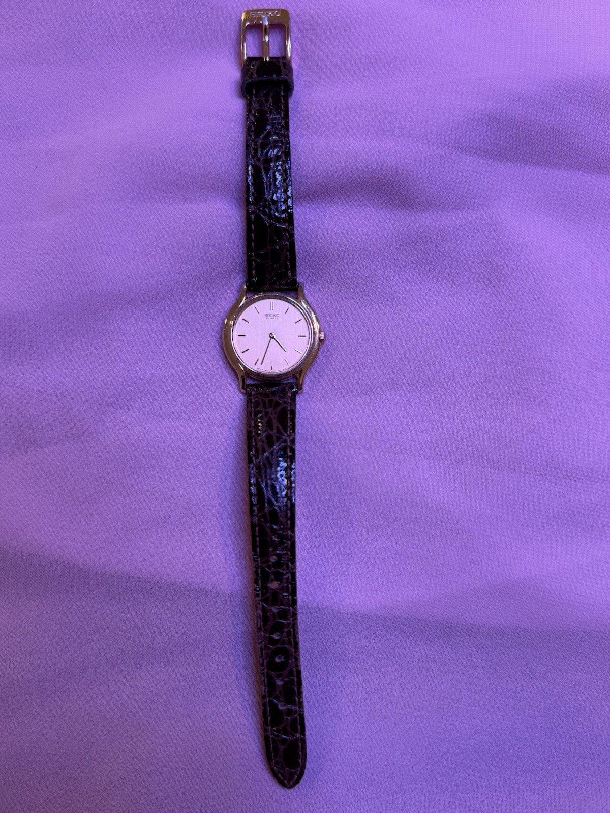Vintage 1991 Seiko Quartz Dress Watch Gold Dial Brown Leather Strap -Working