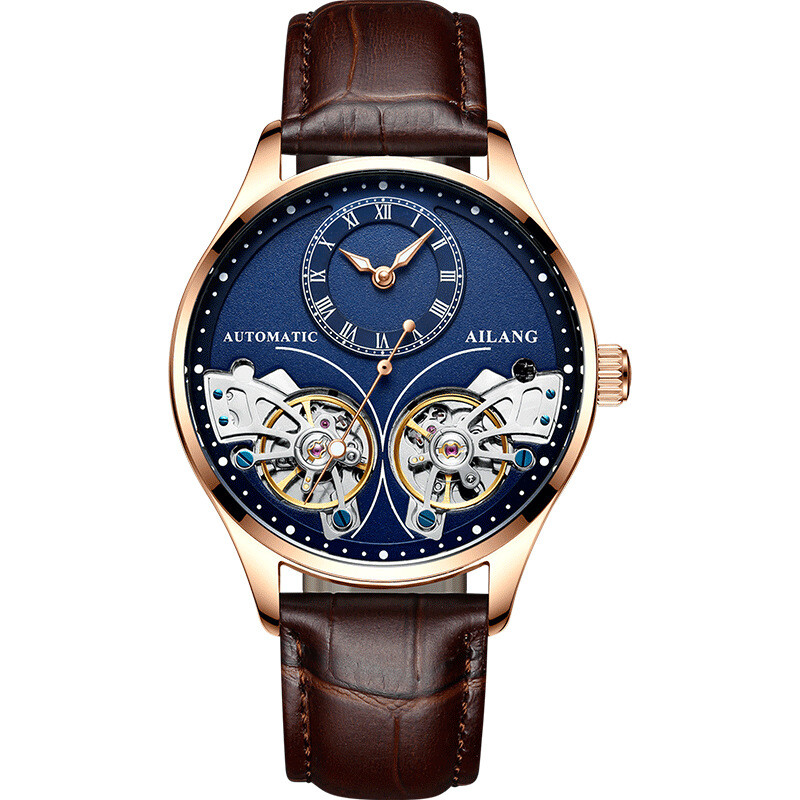 AILANG Men’s Watch Hollow Double Flywheel Automatic Mechanical Wristwatches