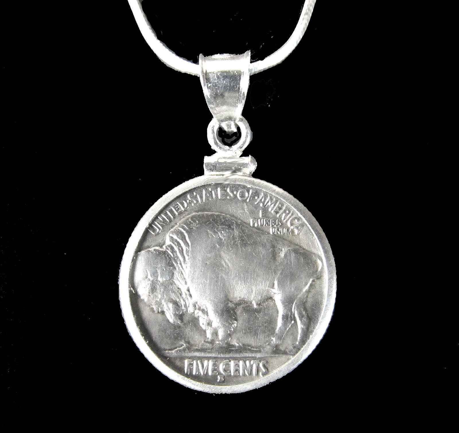 Coin Jewelry Gift Set Buffalo Nickel Sterling Silver Bezel 22″ 1mm Snake Chain