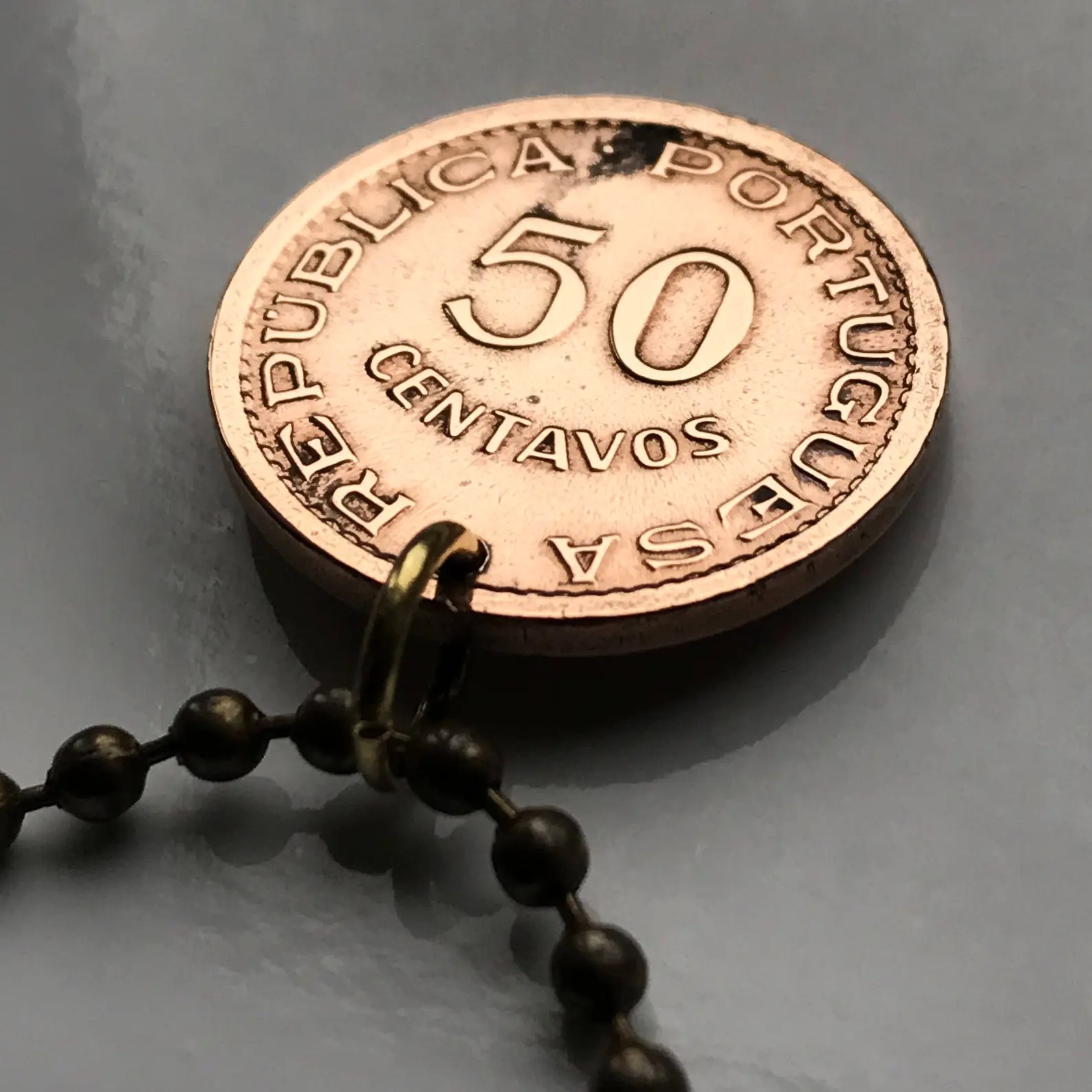 1957 Portuguese Mozambique 50 Centavos coin pendant Maputo Matola Africa n001147