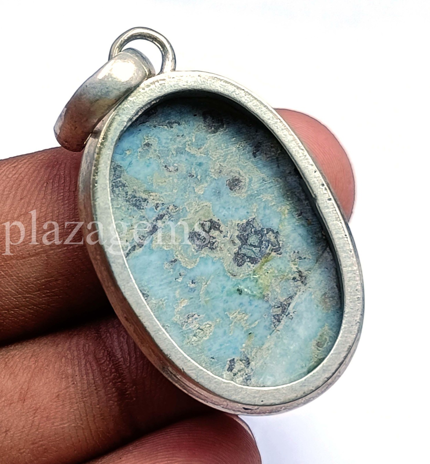 61 Ct Oval Cut Natural Blue Turquoise 925 Silver Pendant Gems With Chain 5ARG