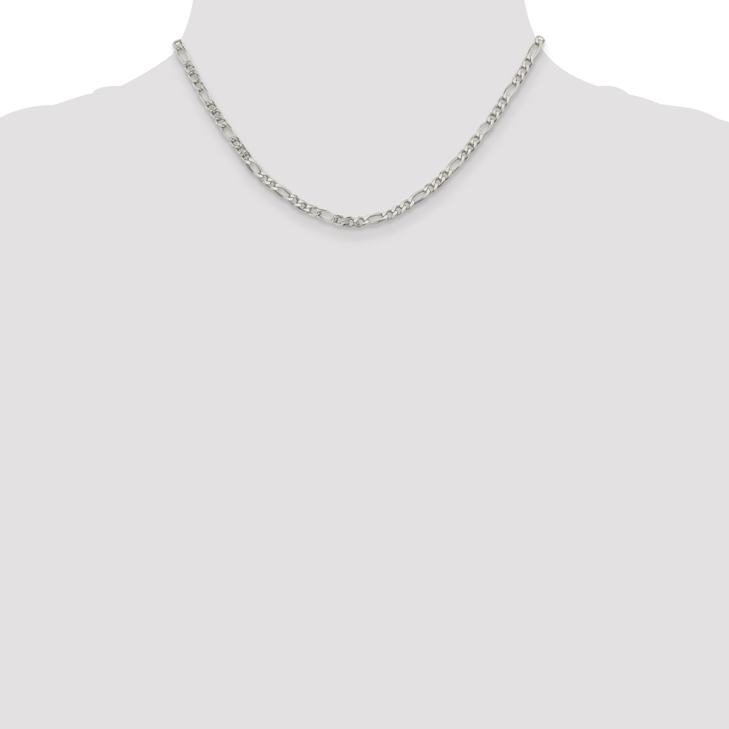 Sterling Silver 4mm Pave Flat Figaro Link Chain w/ Lobster Clasp 16″ – 26″