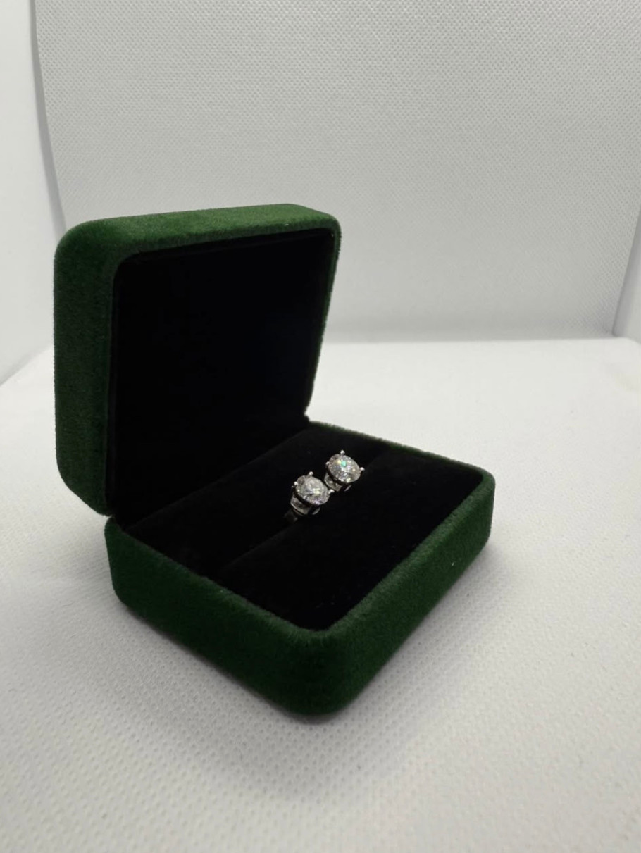 Moissanite 2CT Total Stud Earrings – 1CT Each | 925 Silver, 18K Rhodium White