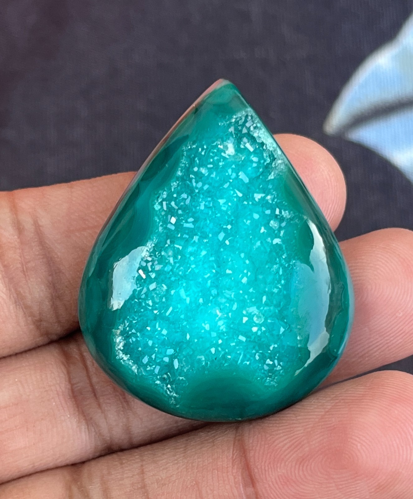 Oval Green Druzy Agate Cabochon For Jewelry Making ( 40X32X10MM, 85.85 CT )