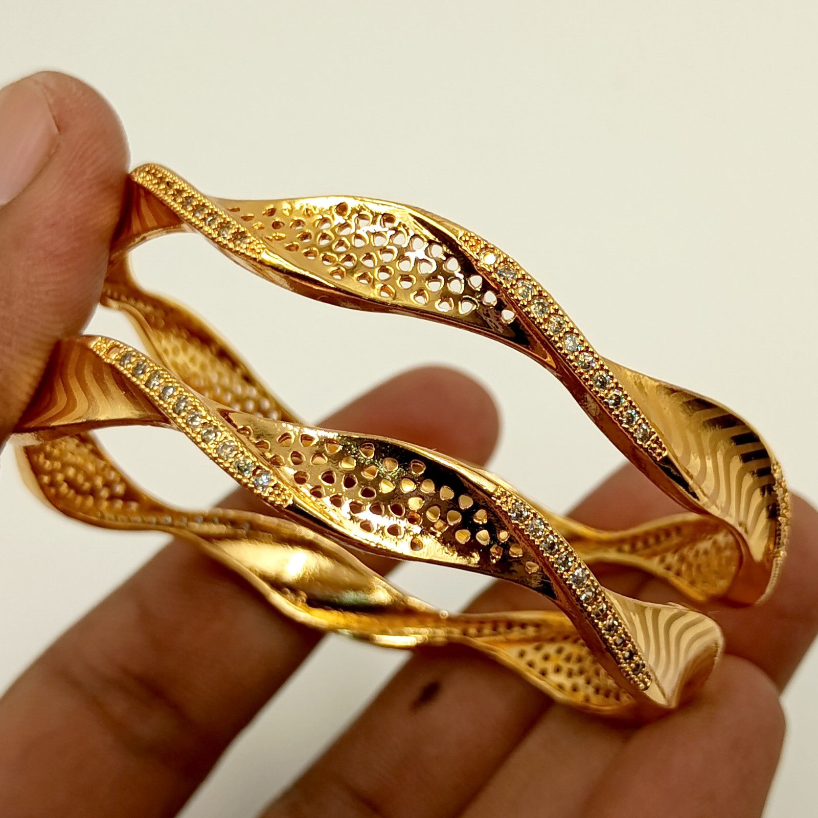 Stunning CZ Bangle Set 22k Rose Gold Plated Fashion Jewelry for Women & Girls