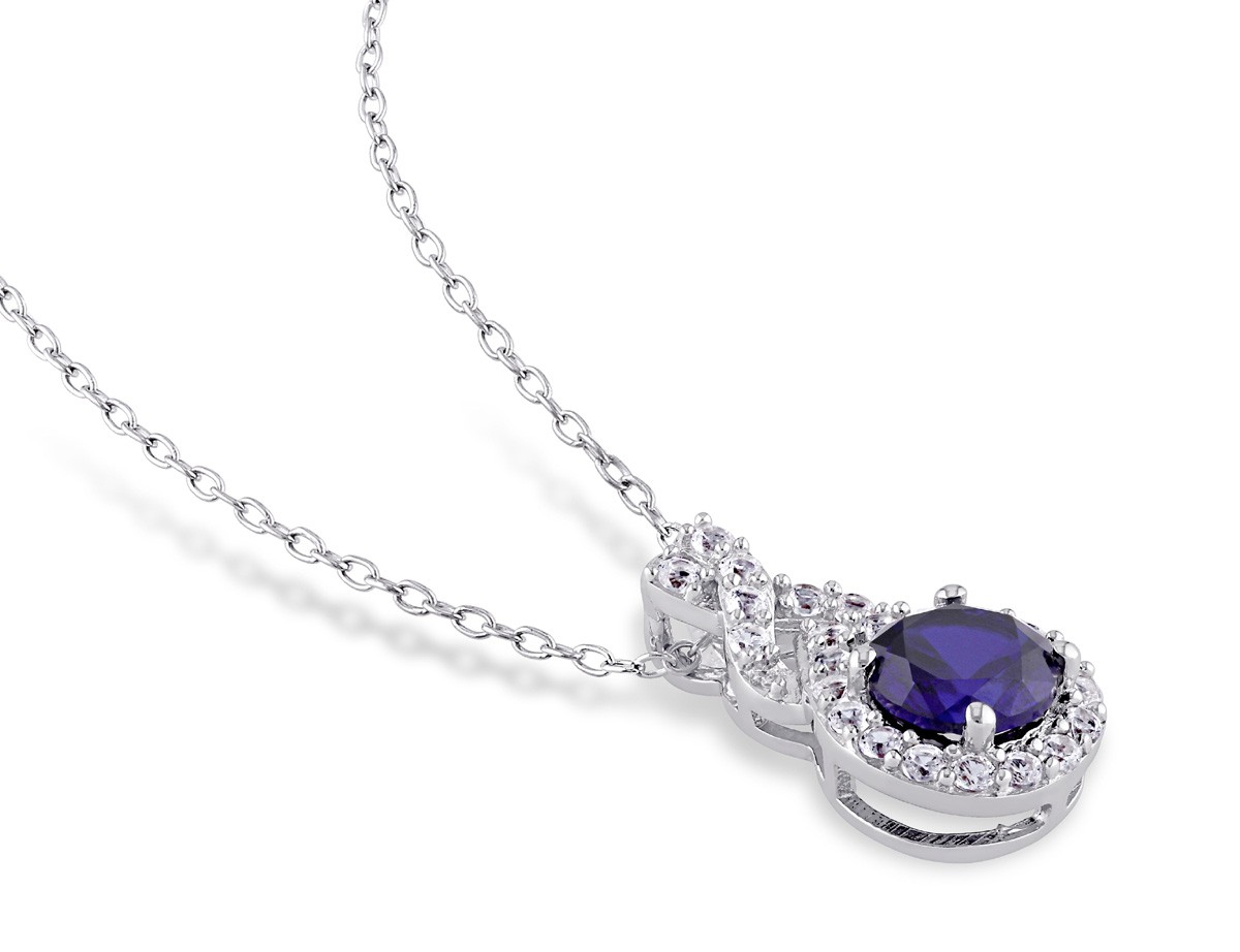 1.71 Carat (ctw) Lab-Created Blue & White Sapphire Pendant Sterling Silver