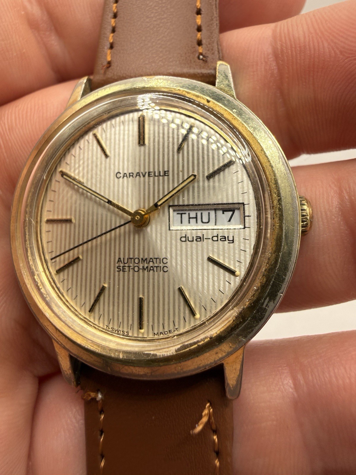 1978 Caravelle Set-O-Matic Automatic Men’s Wrist Watch Swiss Date Stainless