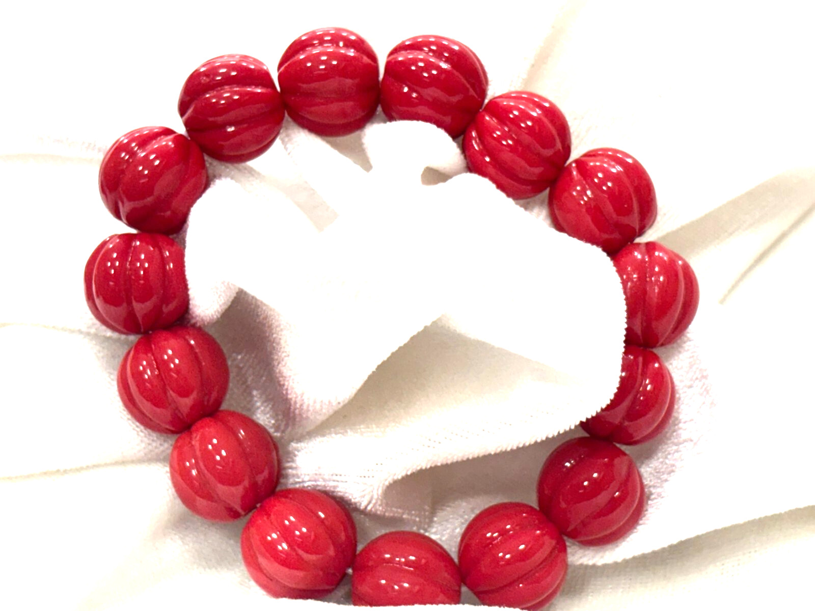 RED CORAL MELON CARVED 13 MM SMOOTH GEMSTONE BEADS 7″INCH 1 BRACELET