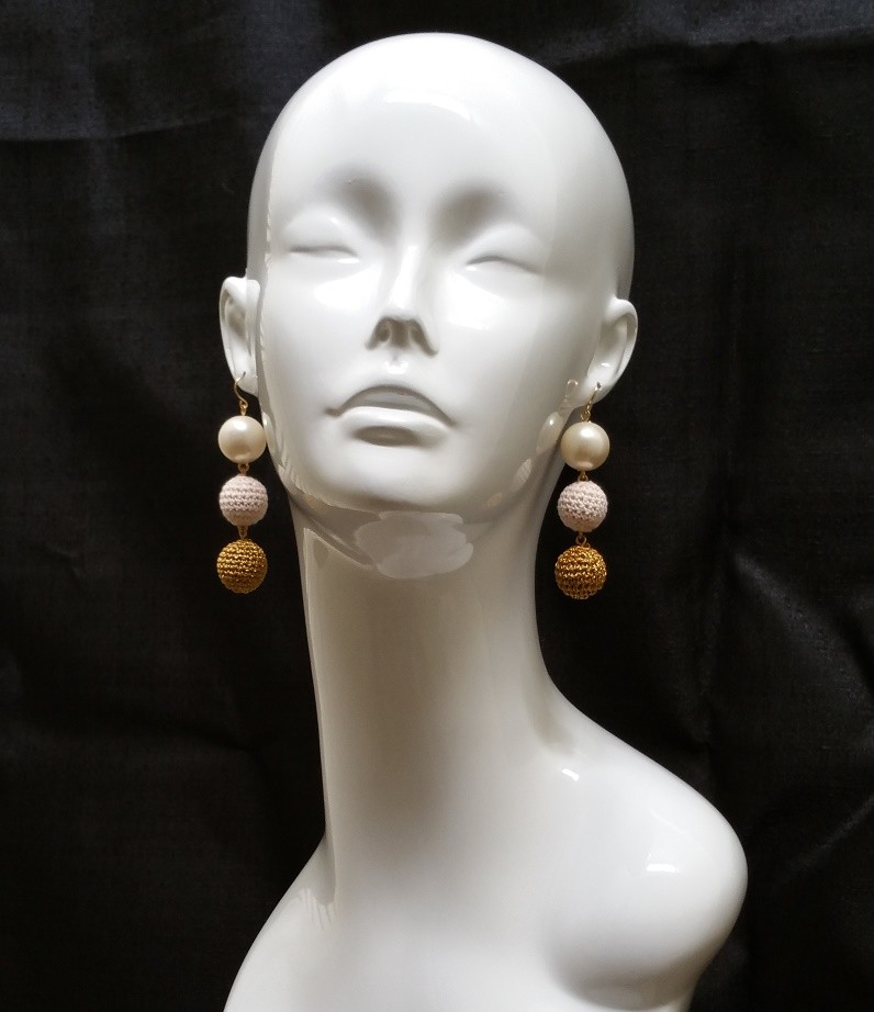 JCREW earrings drop ball dangle crochet pearl pink gold fun jewelry retro gift