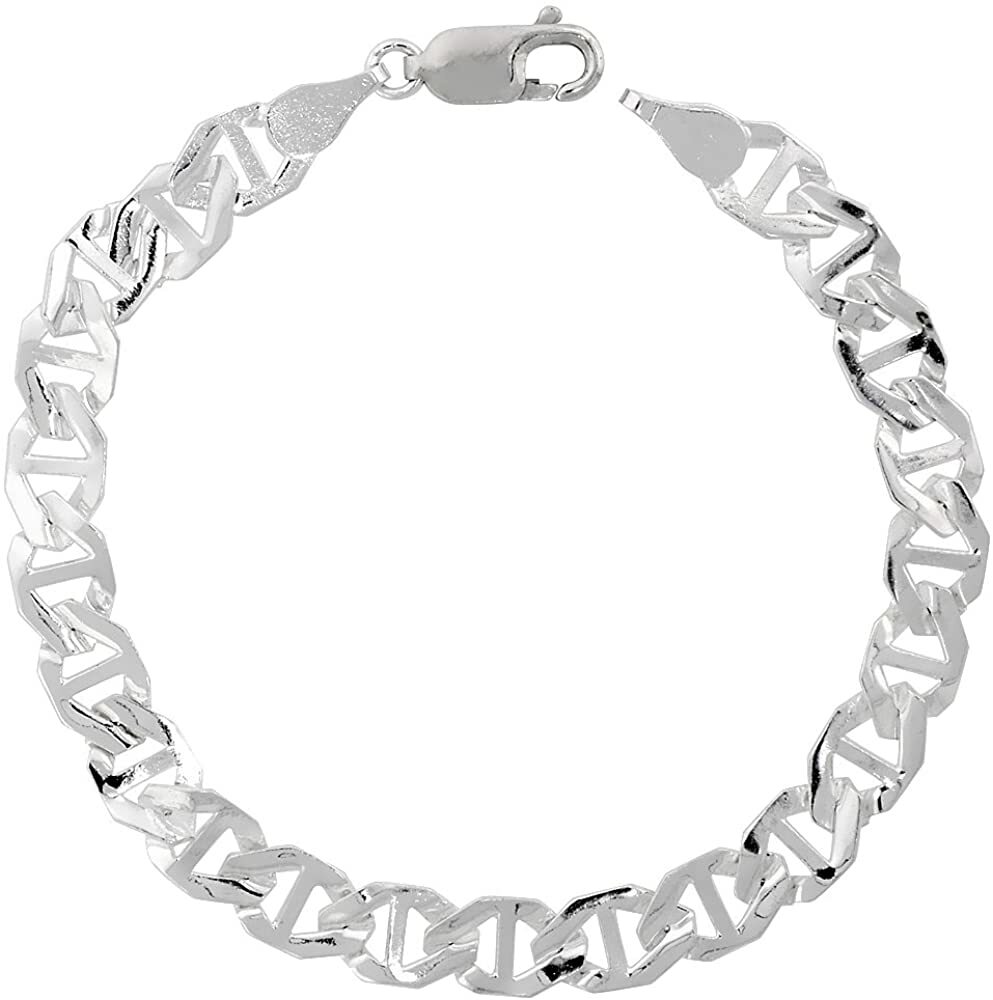 925 Sterling Silver Flat Mariner Link Chain Bracelet 7mm 1/4 inch Wide 7″ Long